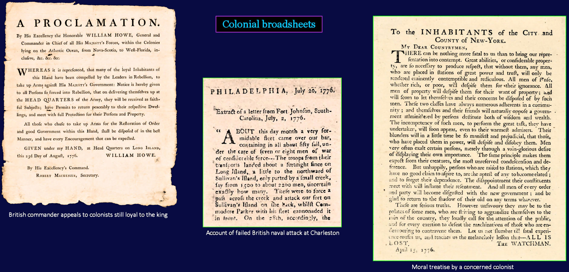 Colonial broadsheets, 1700s